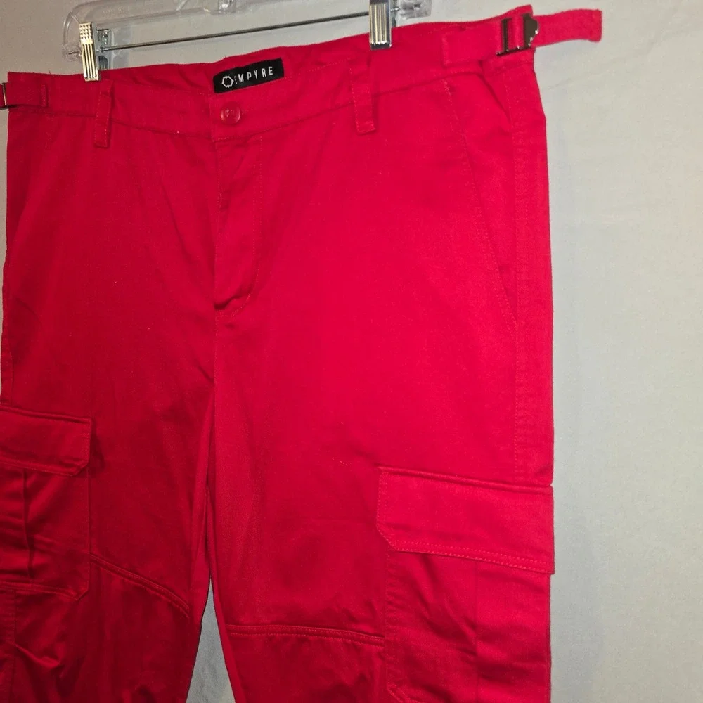 Empyre Cargo Pants 36 Men Red Adjustable Waist Streetwear Skater Straight Leg